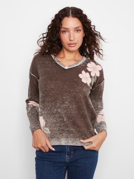 L/S DROP SHOULDER V-NECK REVERSIBLE SWEATER-COFFEE-CHARLIE B