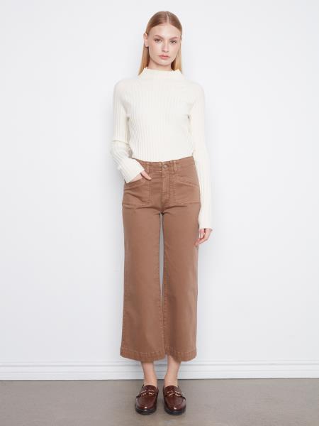 TWILL CROP WIDE LEG W/PATCH POCKET-TRUFFLE-CHARLIE B