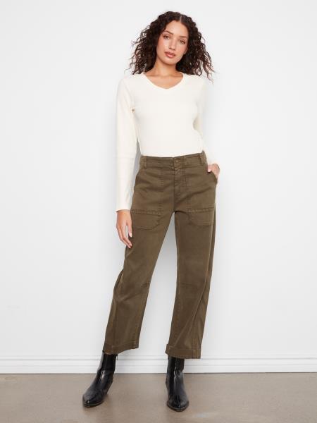 SMOOTH TWILL BARREL PANT-OLIVE-CHARLIE B