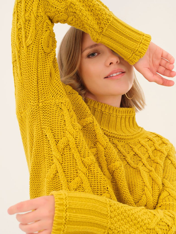 CABLE KNIT SWEATER-CHARTREUSE-DOLCEZZA