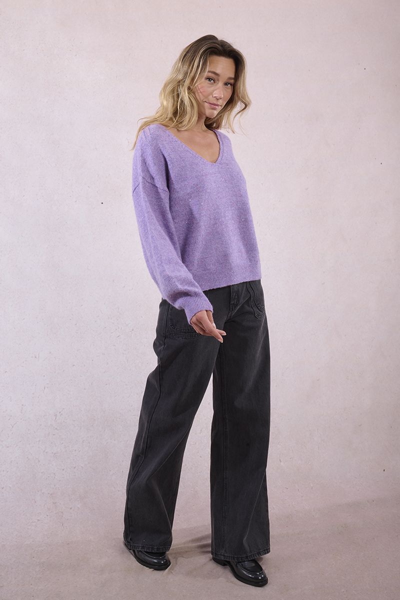 OVERSIZED V-NECK KNITTED SWEATER-MAUVE-MOLLY BRACKEN
