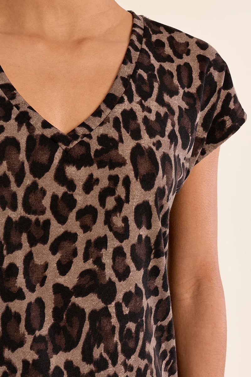 LEOPARD V-NECK T-SHIRT-DARK GREY-MOLLY BRACKEN