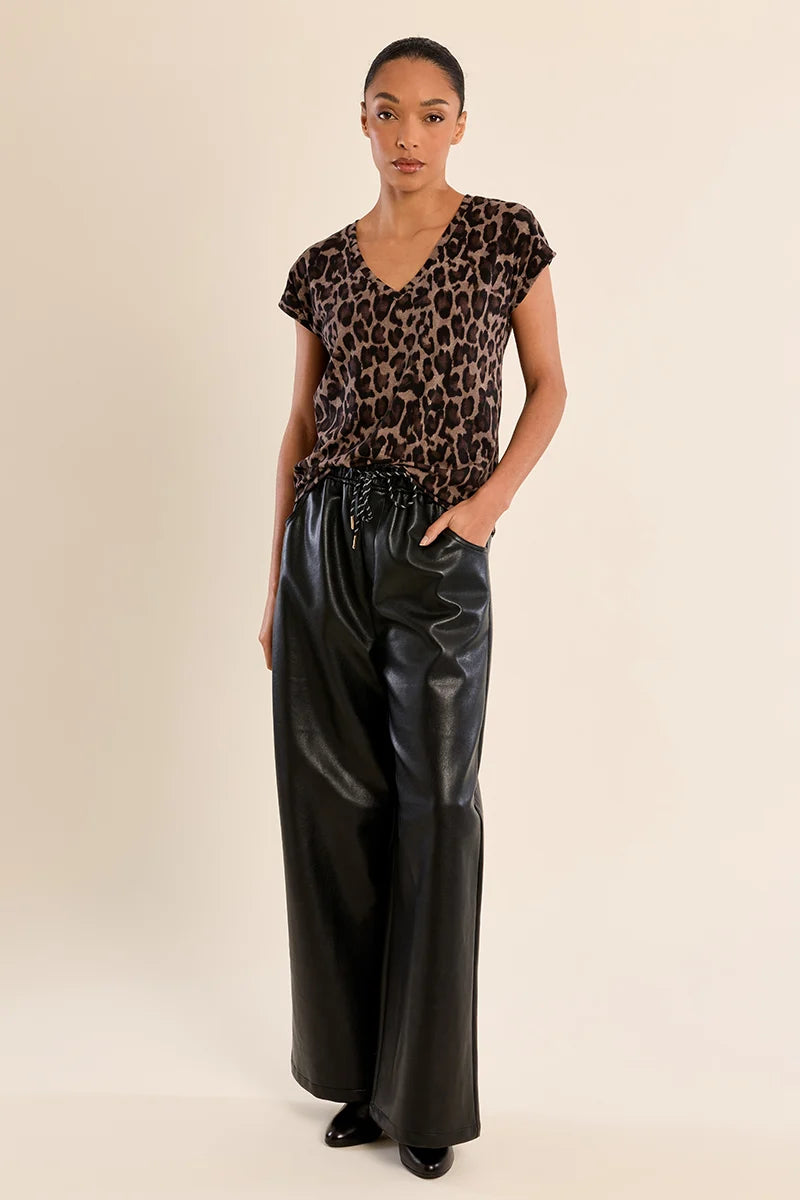 LEOPARD V-NECK T-SHIRT-DARK GREY-MOLLY BRACKEN