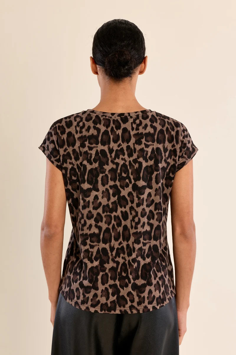 LEOPARD V-NECK T-SHIRT-DARK GREY-MOLLY BRACKEN