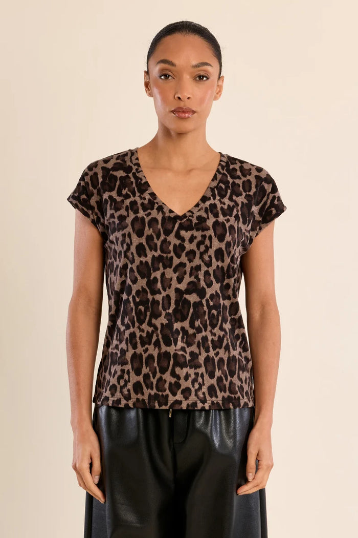 LEOPARD V-NECK T-SHIRT-DARK GREY-MOLLY BRACKEN
