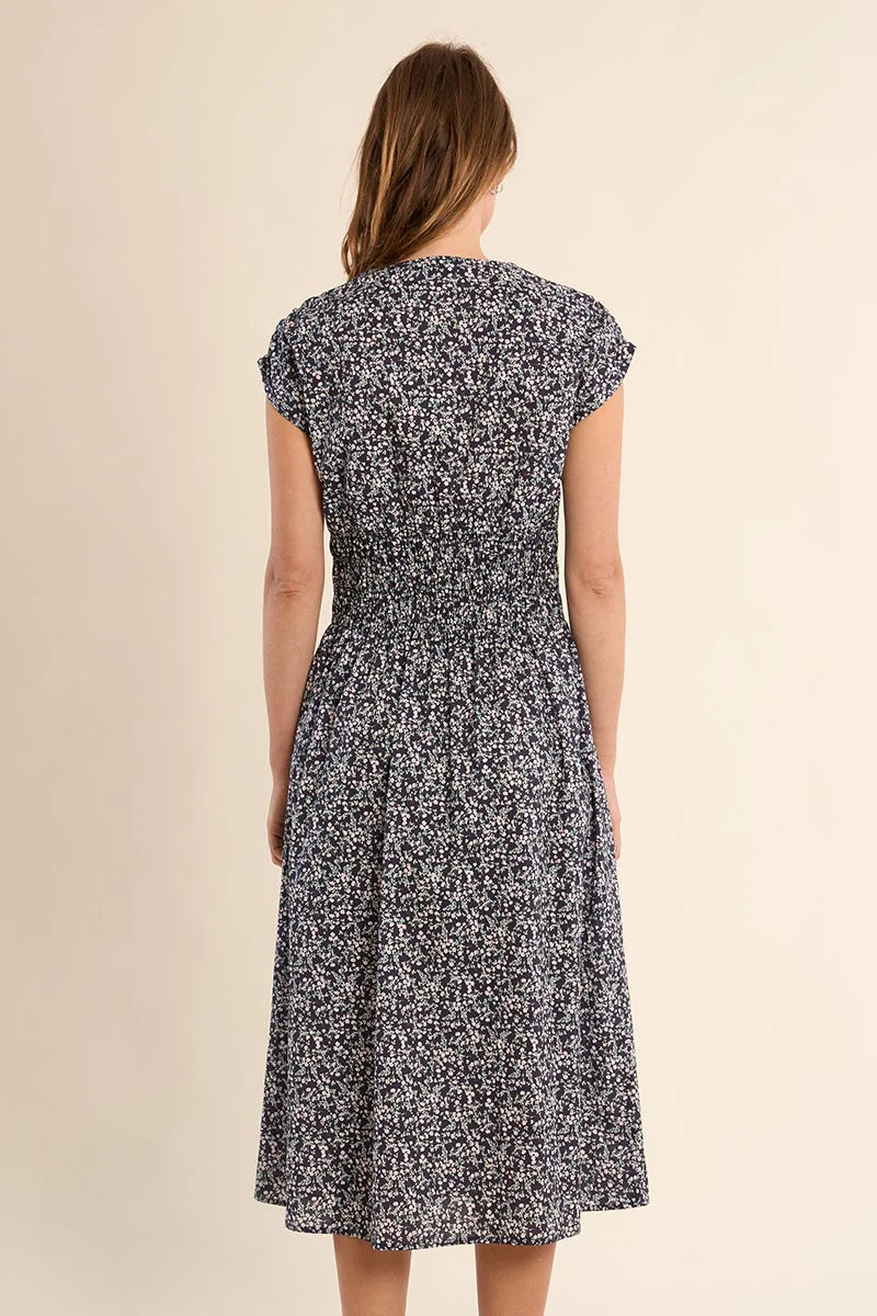 MIDI FLORAL DAISY DRESS-NAVY-MOLLY BRACKEN
