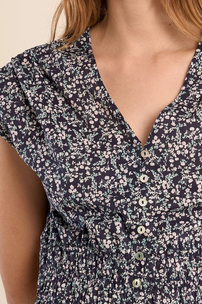 MIDI FLORAL DAISY DRESS-NAVY-MOLLY BRACKEN
