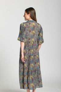 JUNGLE GREY PRINT LONG TIER DRESS-APNY