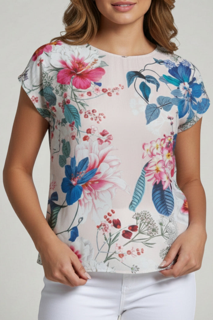 BLUSHING BOTANICA CAP SLEEVE SHELL-APNY