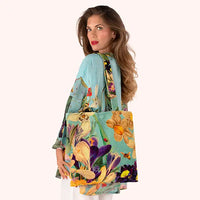 SPRING FLORA-VELVET TOTE BAG-POWDER