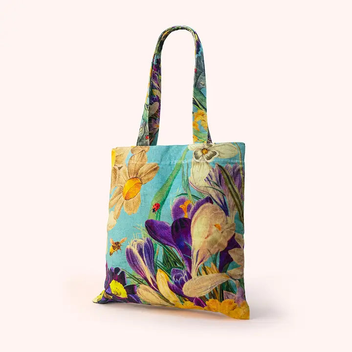SPRING FLORA-VELVET TOTE BAG-POWDER