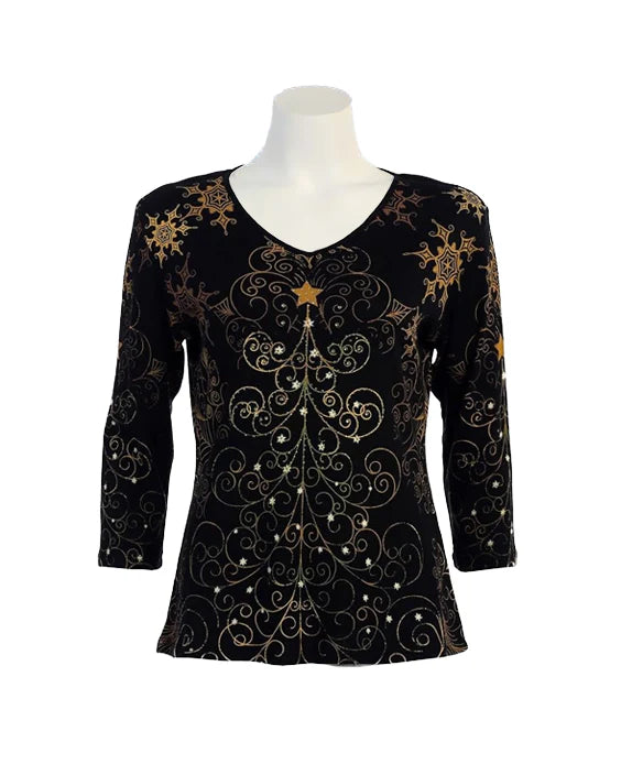 CHRISTMAS STAR 3/4 SLEEVE COTTON TEE-JESS AND JANE