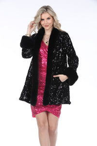 VELVET AND SEQUIN MID LENGTH COAT-ARIS A