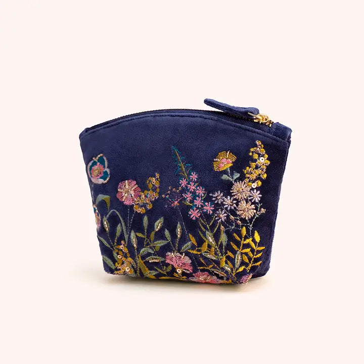 FLORAL HEDGEROW VELVET MINI POUCH-POWDER