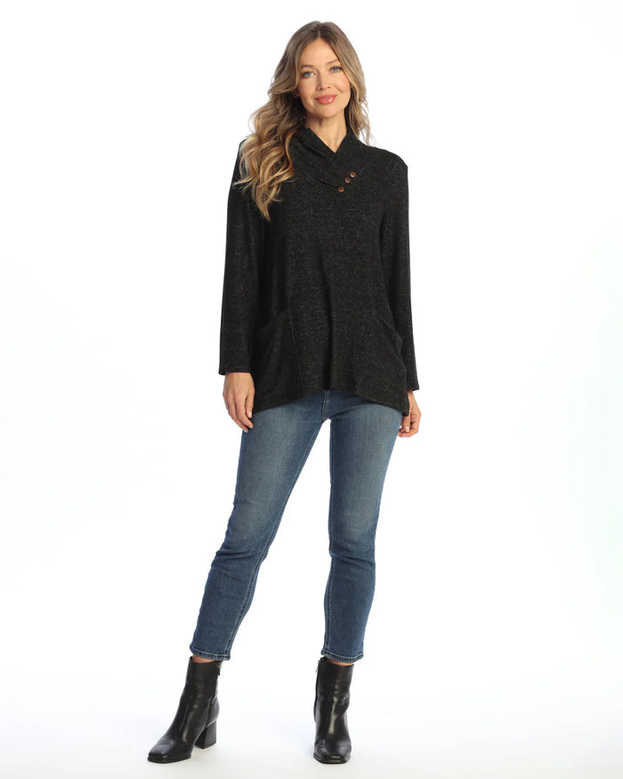 HACCI BRUSHED FOLDOVER NECK W/BUTTONS-BLACK-JESS AND JANE