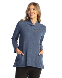 HACCI BRUSHED FOLDOVER NECK W/BUTTONS-COBALT-JESS AND JANE