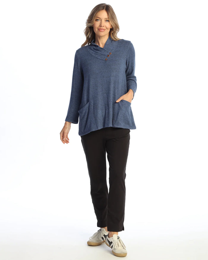 HACCI BRUSHED FOLDOVER NECK W/BUTTONS-COBALT-JESS AND JANE