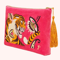 THRILL OF THE TIGER VELVET ZIP BAG-POWDER