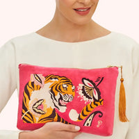 THRILL OF THE TIGER VELVET ZIP BAG-POWDER