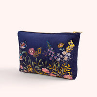 FLORAL HEDGEROW VELVET ZIP POUCH-POWDER