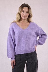 OVERSIZED V-NECK KNITTED SWEATER-MAUVE-MOLLY BRACKEN