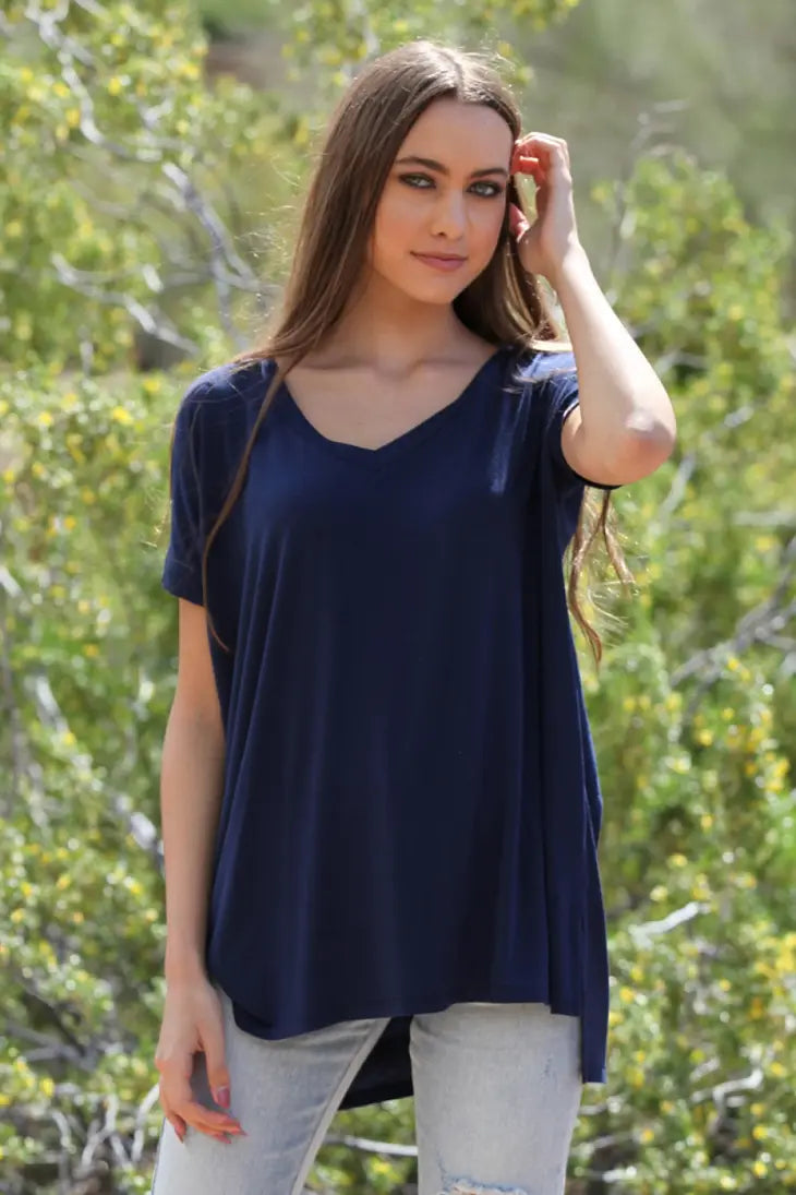 RELAX V-NECK KNIT TEE-NAVY-ANGIE