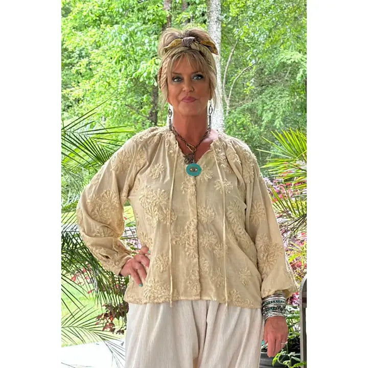 FLORAL IMPRINTS TOP-TEA STAIN-JADED GYPSY