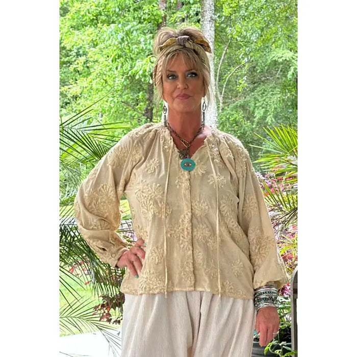 FLORAL IMPRINTS TOP-TEA STAIN-JADED GYPSY