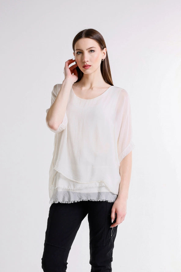 ADRIANA SILK DOUBLE RAW EDGE TOP-ONE SIZE-TEES BY TINA