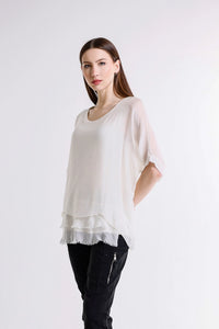 ADRIANA SILK DOUBLE RAW EDGE TOP-ONE SIZE-TEES BY TINA