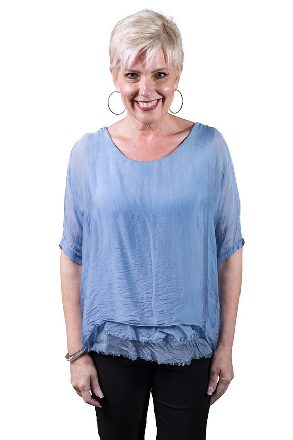 ADRIANA SILK DOUBLE RAW EDGE TOP-ONE SIZE-TEES BY TINA