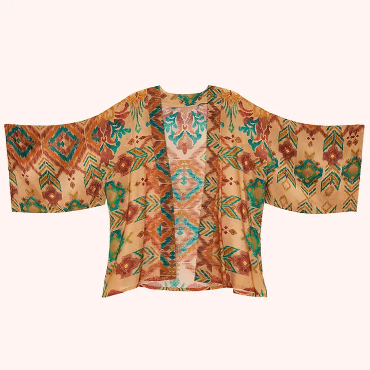 WARM CREAM IKAT KIMONO JACKET-POWDER