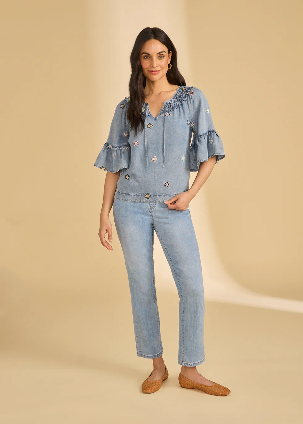 RUFFLE DENIM BLOUSE-FDJ FRENCH DRESSING