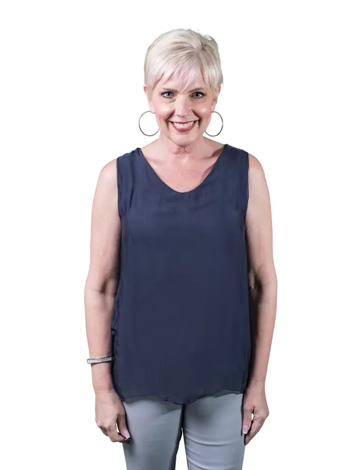 DINA SILK V-NECK TANK-ONE SIZE-TEES BY TINA