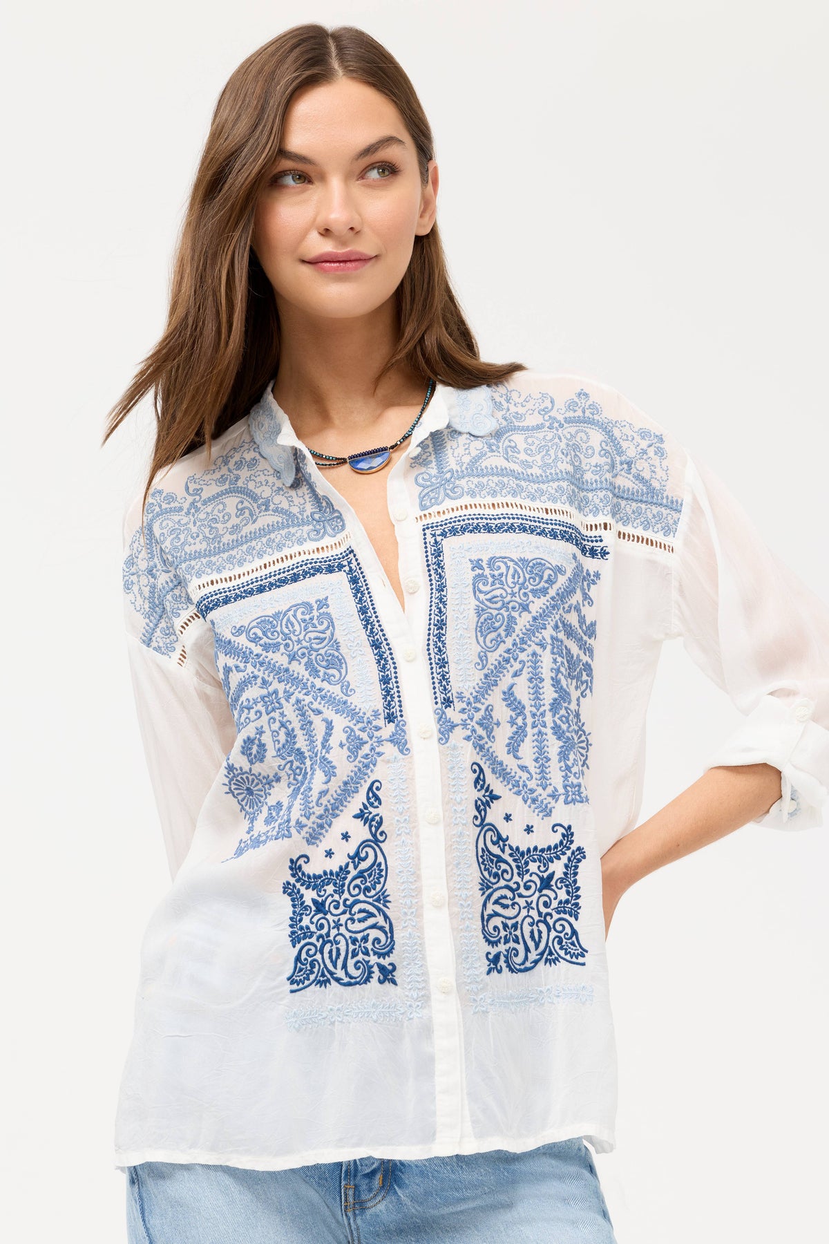 THE SLIIM AUDREY COLLARED SHIRT-BANDANA-WHITE-JOHNNY WAS