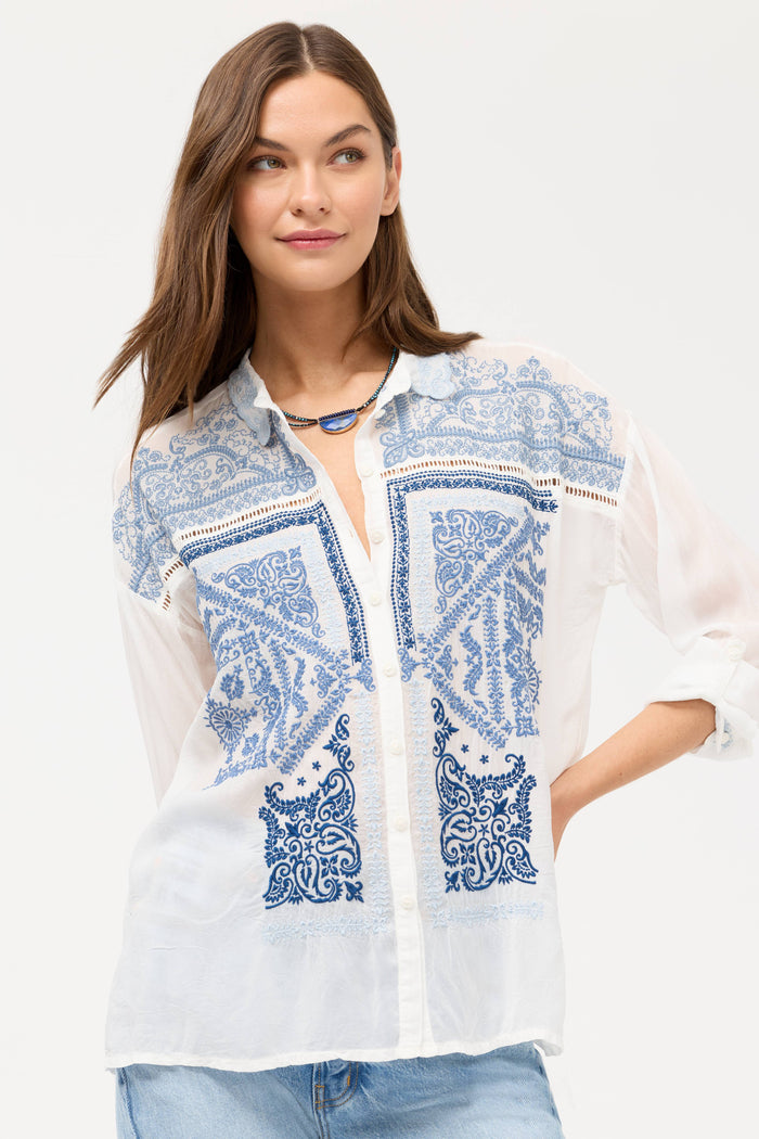 THE SLIIM AUDREY COLLARED SHIRT-BANDANA-WHITE-JOHNNY WAS