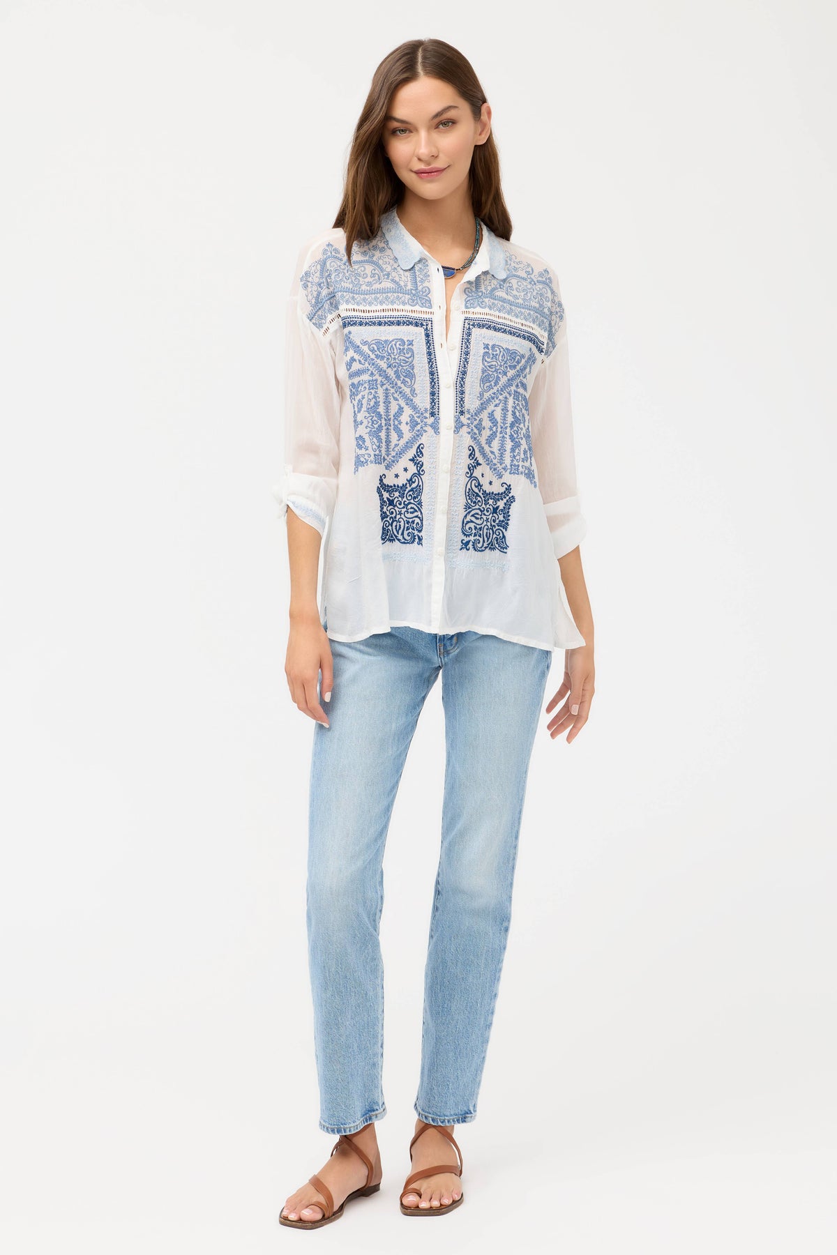 THE SLIIM AUDREY COLLARED SHIRT-BANDANA-WHITE-JOHNNY WAS