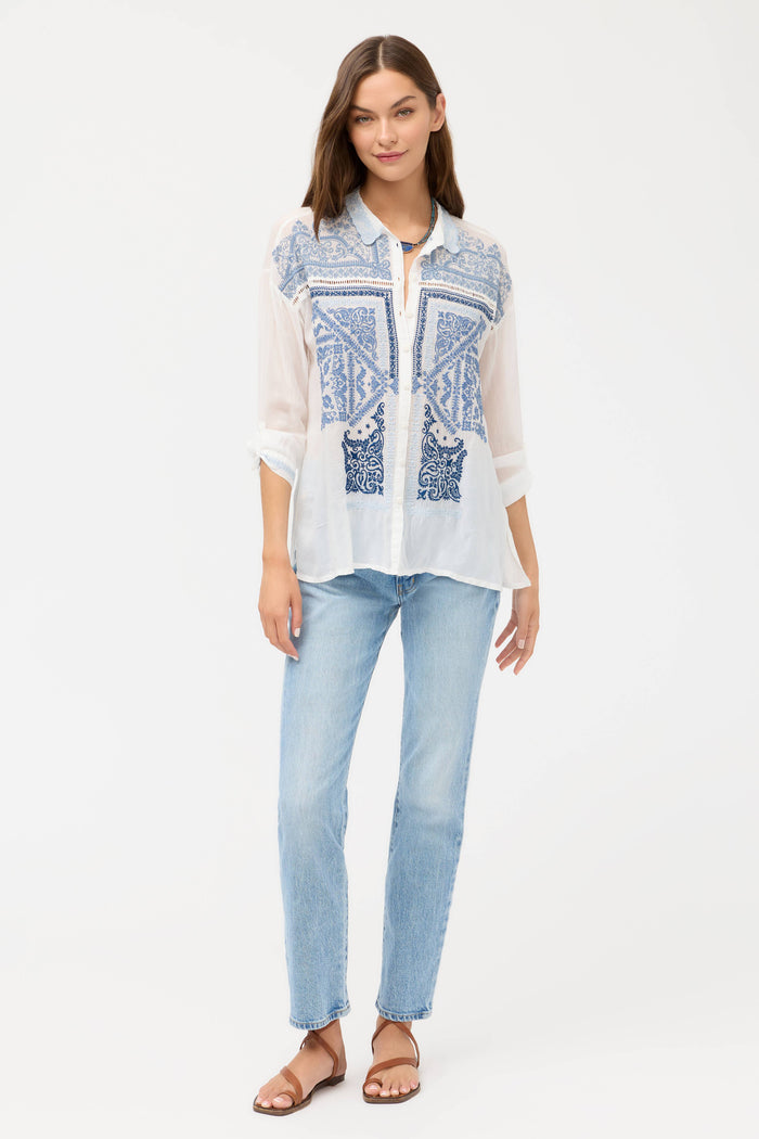 THE SLIIM AUDREY COLLARED SHIRT-BANDANA-WHITE-JOHNNY WAS