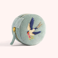 SWOOPING SWALLOWS ROUND VELVET JEWELRY BOX-POWDER