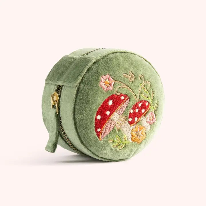 TOADSTOOLS ROUND VELVET JEWELRY BOX-POWDER