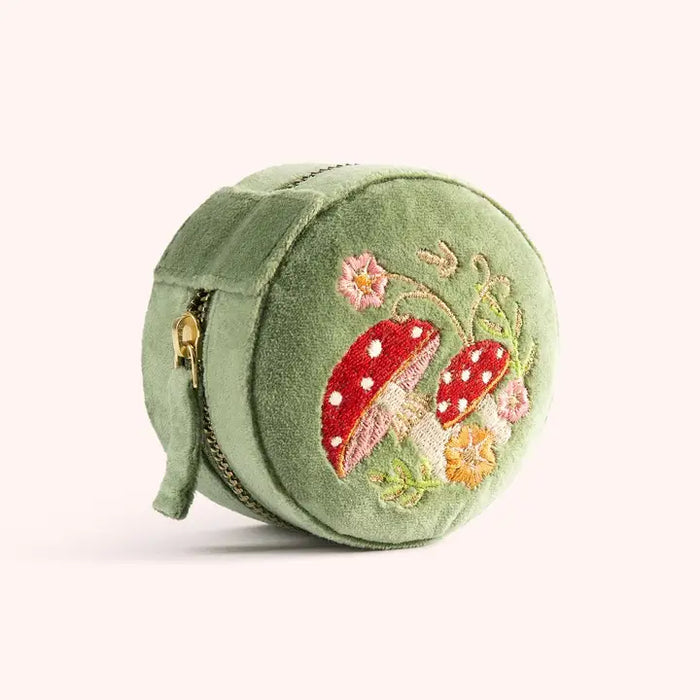 TOADSTOOLS ROUND VELVET JEWELRY BOX-POWDER