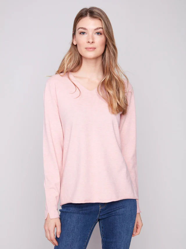 BASIC LONG SLEEVE V-NECK SWEATER-HEATHER BALLET-CHARLIE B
