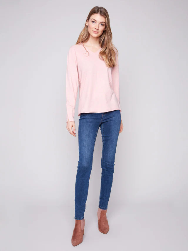 BASIC LONG SLEEVE V-NECK SWEATER-HEATHER BALLET-CHARLIE B
