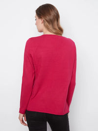 BASIC LONG SLEEVE V-NECK SWEATER-CHERRY-CHARLIE B
