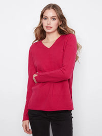 BASIC LONG SLEEVE V-NECK SWEATER-CHERRY-CHARLIE B