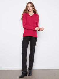 BASIC LONG SLEEVE V-NECK SWEATER-CHERRY-CHARLIE B