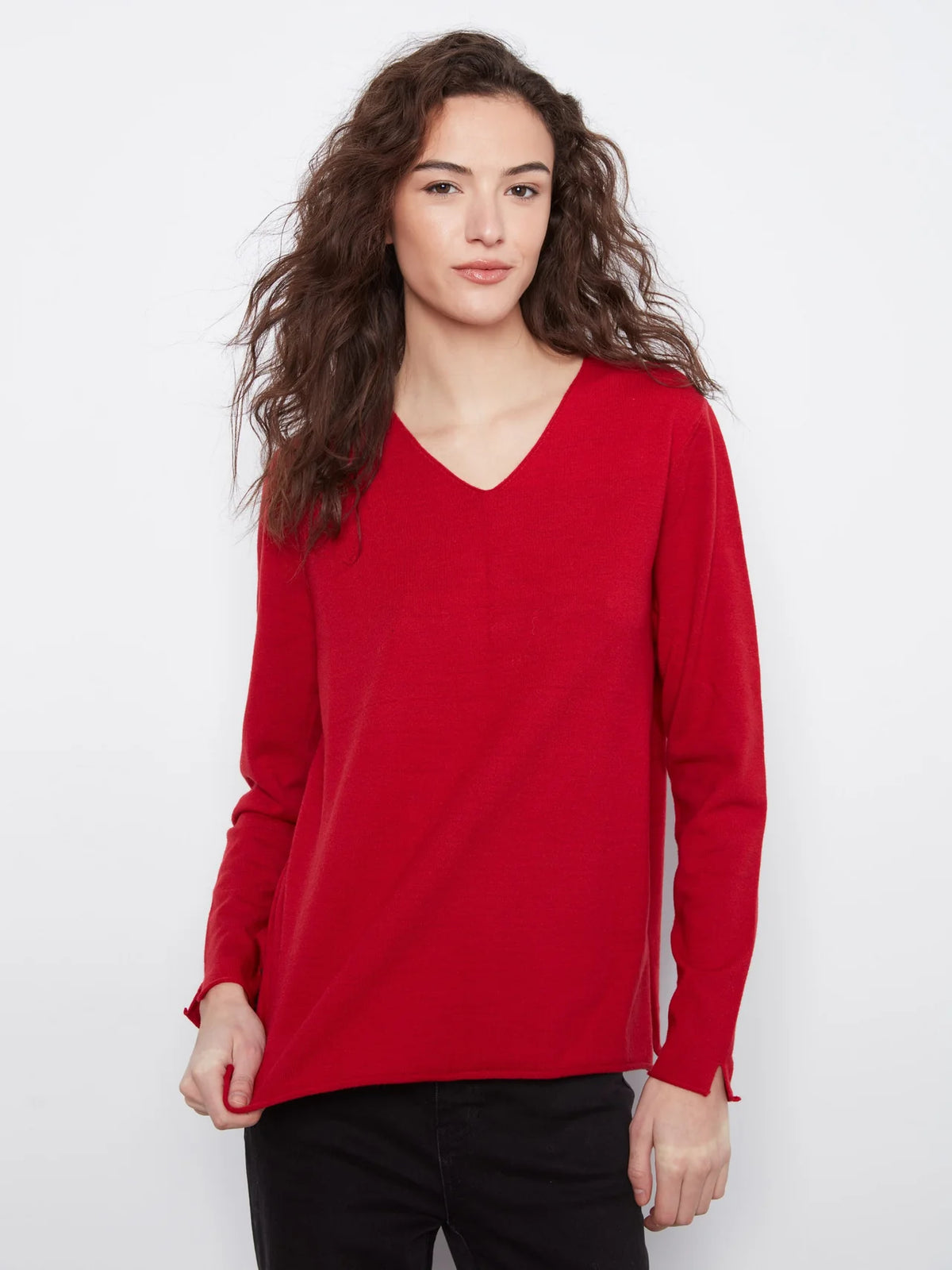 BASIC LONG SLEEVE V-NECK SWEATER-EQUESTRIAN-CHARLIE B
