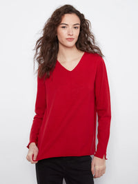 BASIC LONG SLEEVE V-NECK SWEATER-EQUESTRIAN-CHARLIE B