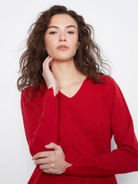 BASIC LONG SLEEVE V-NECK SWEATER-EQUESTRIAN-CHARLIE B