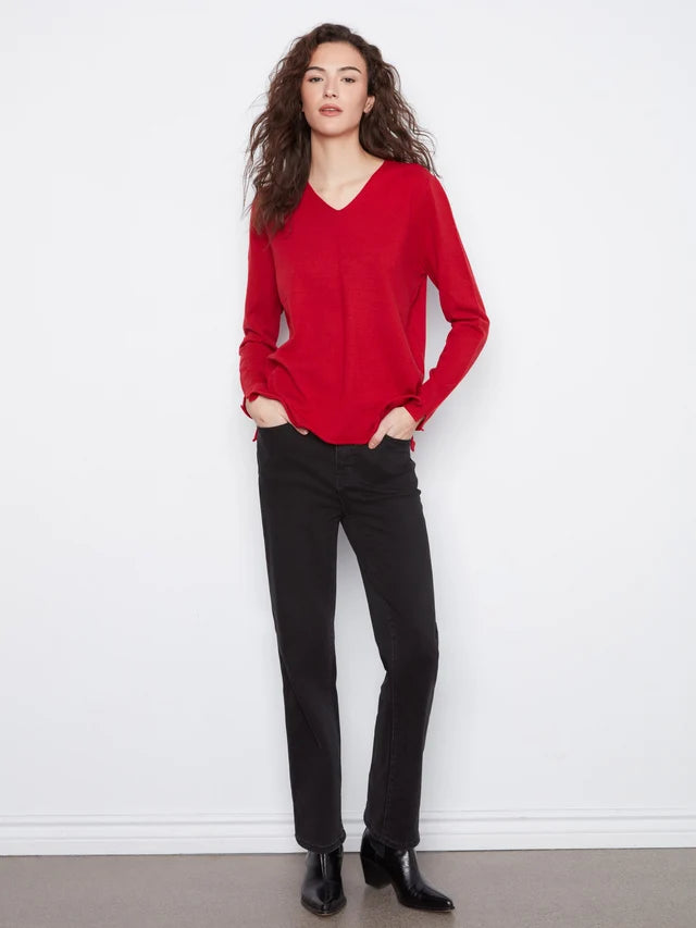 BASIC LONG SLEEVE V-NECK SWEATER-EQUESTRIAN-CHARLIE B